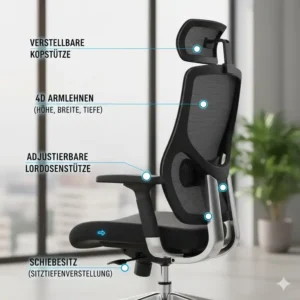 Nahaufnahme der wichtigsten Ergonomie-Funktionen im Rahmen des bester bürostuhl test 2026.