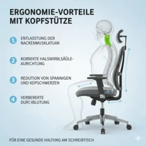 Infografik über die gesundheitlichen Vorteile im bürostuhl mit kopfstütze test.