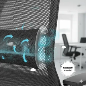 Detailansicht der Netzstruktur im bürostuhl atmungsaktiv test zur Luftzirkulation.