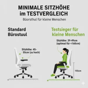 Vergleich der minimalen Sitzhöhe im Bürostuhl kleine Menschen Test.