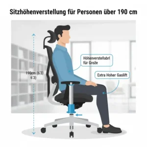 Illustration zur Sitzhöhenverstellung im bürostuhl große menschen test.