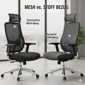 Vergleich: Atmungsaktiver Mesh-Bezug und Stoff-Bezug für den bester bürostuhl test 2026.