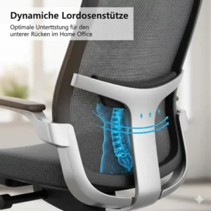 Detail der Lordosenstütze, entscheidend im ergonomischer bürostuhl test für home office für gesunden Rücken.