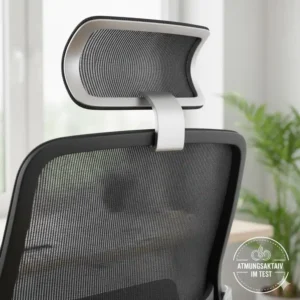 Detailansicht der atmungsaktiven Netzrückenlehne eines bürostuhl mit kopfstütze test Objekts.