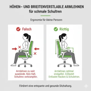 Einstellbare Armlehnen für schmale Schultern im Bürostuhl kleine Menschen Test.