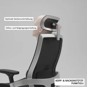 Funktion der verstellbaren Kopfstütze des bürostuhl testsieger 2026 ergonomisch zur Nackenentlastung.