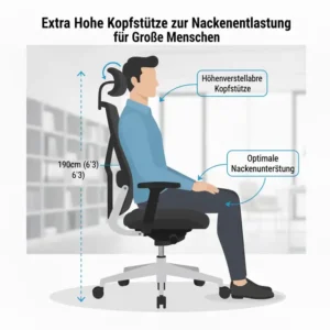 Illustration einer hohen Kopfstütze passend zum bürostuhl große menschen test.
