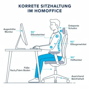 Anleitung zur idealen Haltung mit dem ergonomischer bürostuhl test für home office am Schreibtisch.