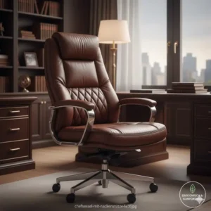 Ein hochwertiger Leder-Chefsessel präsentiert im aktuellen bürostuhl mit kopfstütze test.
