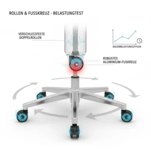 Stabilität der Rollen und des Fußkreuzes im langlebiger bürostuhl test Verfahren.