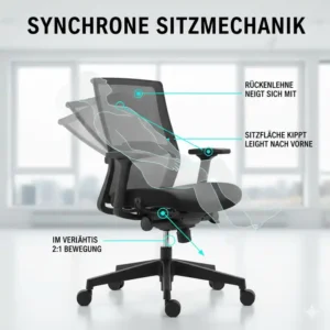 Schematische Erklärung der synchronen Sitzmechanik für den bester bürostuhl test 2026.