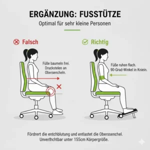 Nutzung einer Fußstütze passend zum Bürostuhl kleine Menschen Test.