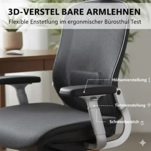 Die 3D-Armlehnen, ein Feature im ergonomischer bürostuhl test für home office für optimale Entlastung der Schultern.