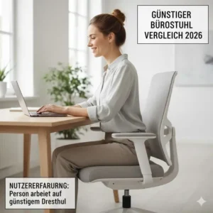 Ergonomisches Arbeiten: Eine Person sitzt bequem auf einem Modell aus dem günstiger bürostuhl vergleich 2026.