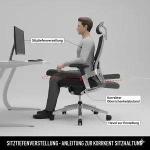 Anleitung zur Einstellung der Sitztiefe am bürostuhl testsieger 2026 ergonomisch.