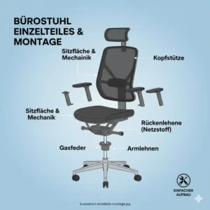Explosionszeichnung der Einzelteile für den bürostuhl mit kopfstütze test Zusammenbau.