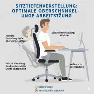 Visualizing seat depth adjustment benefits as part of our bürostuhl für lange arbeitszeiten test criteria.