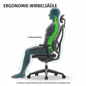 Illustration der Wirbelsäulenunterstützung durch eine rückenfreundlicher Bürostuhl Empfehlung.