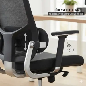 Detailansicht der Höhenverstellung für einen Bürostuhl Lordosenstütze verstellbar.