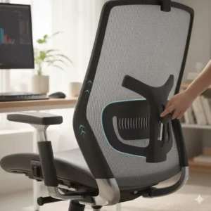 Die verstellbare Lendenwirbelstütze am ergonomischer Bürostuhl stundenlang sitzen Komfort.