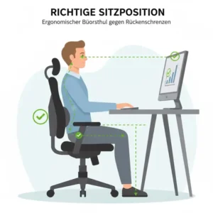Illustration der korrekten Sitzposition: Ein ergonomischer bürostuhl gegen rückenschmerzen im Einsatz.