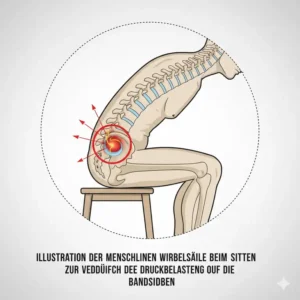 Anatomische Darstellung der Wirbelsäule im Sitzen passend zur Bürostuhl Bandscheibenvorfall Empfehlung.