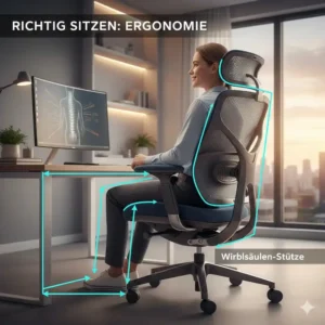 Correct ergonomic posture demonstrated on a rueckenschonender buerostuhl empfehlung.