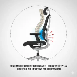 Die verstellbare Lordosenstütze ist ein zentraler Bestandteil dieser Bürostuhl Bandscheibenvorfall Empfehlung.