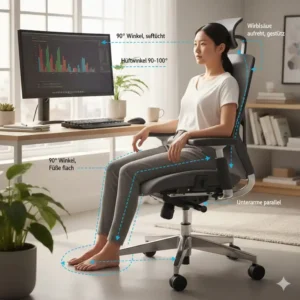 Grafik zur korrekten Körperhaltung: ergonomischer Bürostuhl stundenlang sitzen gesund.