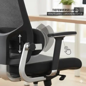 Illustration zur Tiefenanpassung beim Bürostuhl Lordosenstütze verstellbar.