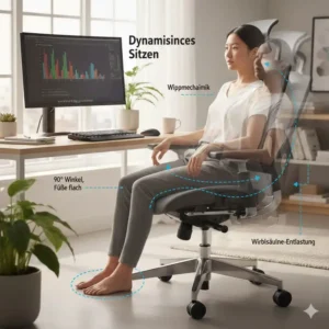 Dynamisches Sitzen dank Wippmechanik am ergonomischer Bürostuhl stundenlang sitzen Modell.