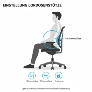 Die richtige Einstellung der Lordosenstütze für eine rückenfreundlicher Bürostuhl Empfehlung.