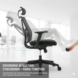 Darstellung der Synchronmechanik-Funktion für dynamisches Sitzen im ergonomie bürostuhl vergleich.