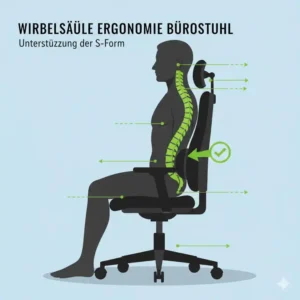 Wie ein ergonomischer bürostuhl gegen rückenschmerzen die natürliche S-Kurve der Wirbelsäule stützt.
