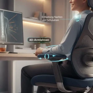 Fully adjustable 4D armrests of a high-quality rueckenschonender buerostuhl empfehlung.