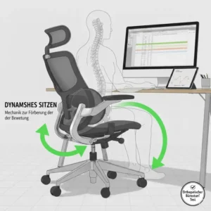 Illustration der Mechanik für dynamisches Sitzen beim orthopädischer bürostuhl test.