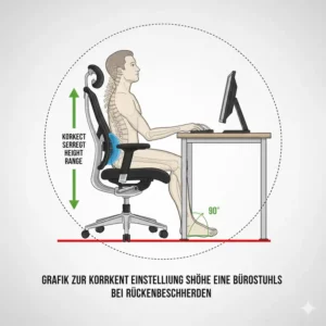 Grafik zur korrekten Einstellung der Sitzhöhe laut unserer Bürostuhl Bandscheibenvorfall Empfehlung.