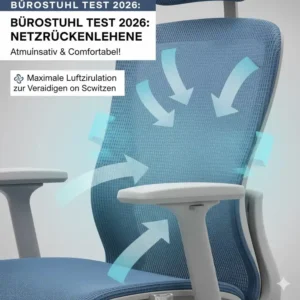 Atmungsaktive Netzrückenlehne eines Testsiegers aus dem Bereich bürostuhl bequem test 2026 für maximale Belüftung.
