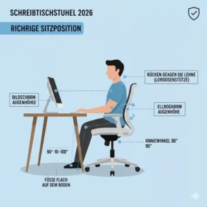 Anleitung für die richtige Sitzposition laut den Empfehlungen im schreibtischstuhl test 2026.