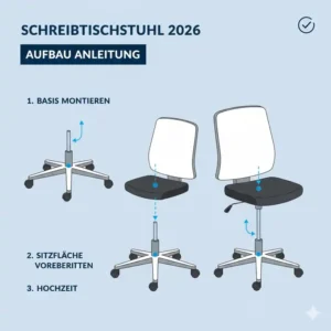 Grafische Darstellung der einfachen Montage der Stühle aus dem schreibtischstuhl test 2026.