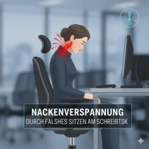 Illustration von Nackenverspannungen und wie ein Bürostuhl gegen Nackenschmerzen hilft.