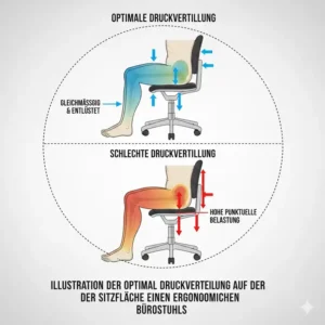 Darstellung der optimalen Druckverteilung auf der Sitzfläche gemäß der Bürostuhl Bandscheibenvorfall Empfehlung.