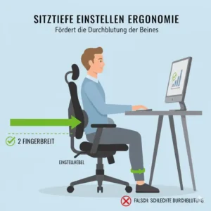Infografik zur optimalen Sitztiefe an einem ergonomischer bürostuhl gegen rückenschmerzen.