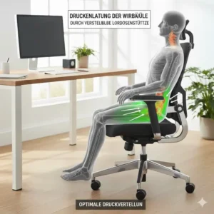 Grafik zur Druckentlastung im Lendenwirbelbereich durch einen Bürostuhl Lordosenstütze verstellbar.