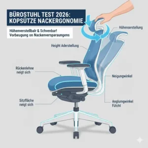 Einstellbare Kopfstütze zur Nackenstützung, bewertet im aktuellen bürostuhl bequem test 2026 für Büroprofis.