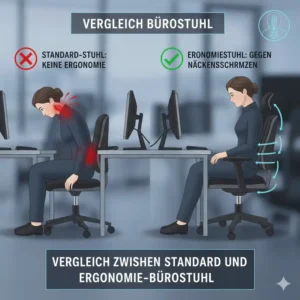 Ein direkter Vergleich zwischen einem Standardstuhl und einem Bürostuhl gegen Nackenschmerzen.