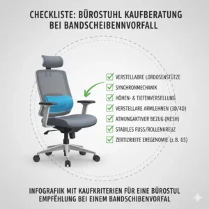 Eine hilfreiche Infografik und Checkliste zur Bürostuhl Bandscheibenvorfall Empfehlung für Käufer.