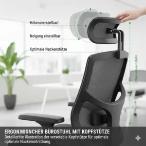 Nackenstütze und Kopfstützen-Optionen im aktuellen ergonomie bürostuhl vergleich.