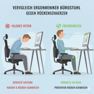 Vorher-Nachher-Vergleich: Besser arbeiten durch einen ergonomischer bürostuhl gegen rückenschmerzen.