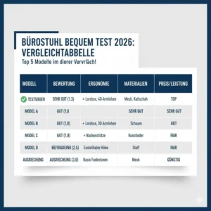 Detaillierte Vergleichstabelle mit den Top-Ergebnissen der Kategorie bürostuhl bequem test 2026 auf einen Blick.